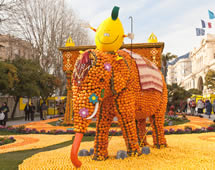 Frankreich Menton Skulptur eines Elefanten aus Zitronen und Orangen